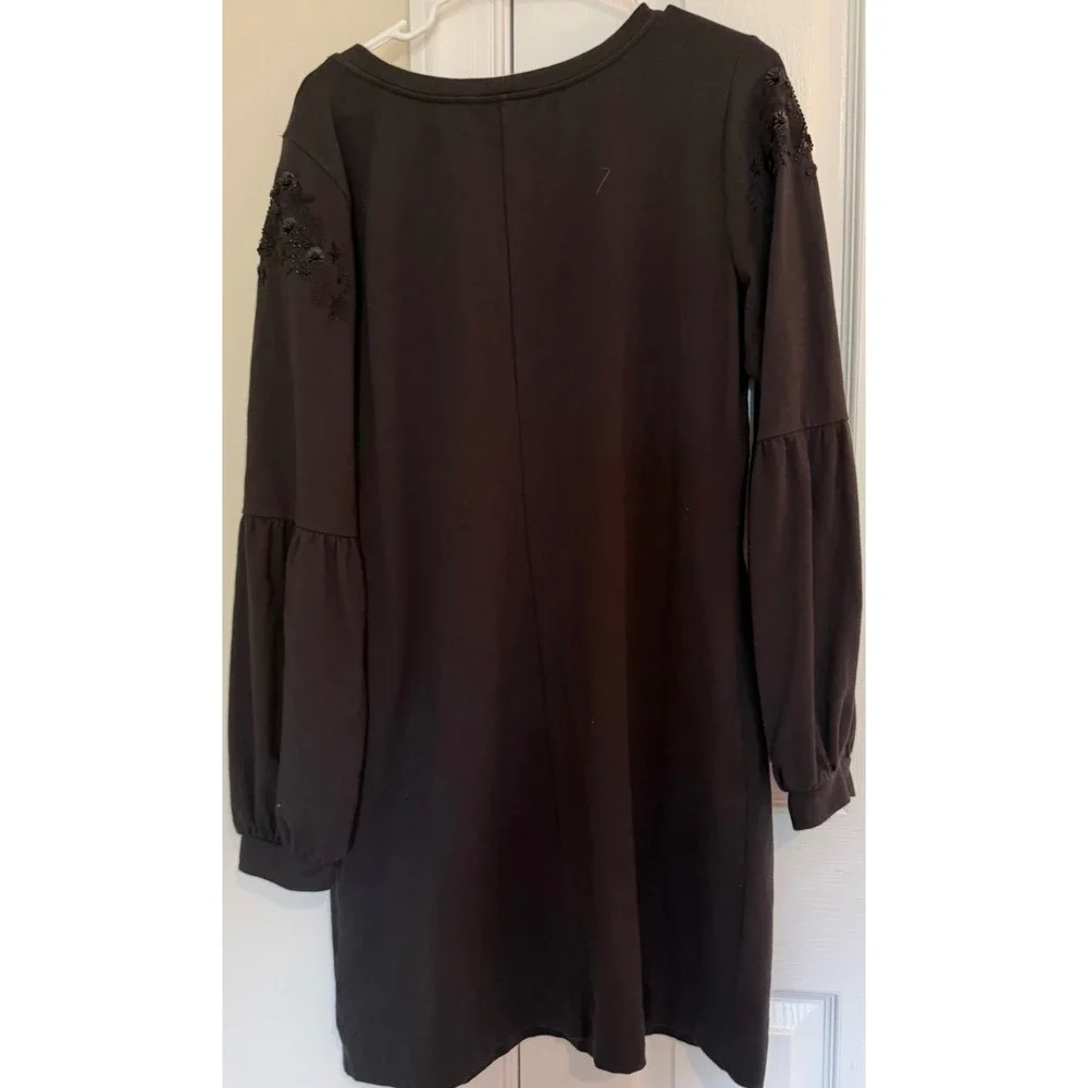 Lilly Pulitzer Black French Terry Embellished Shift Dress Blouson Sleeve XL - Picture 4 of 10